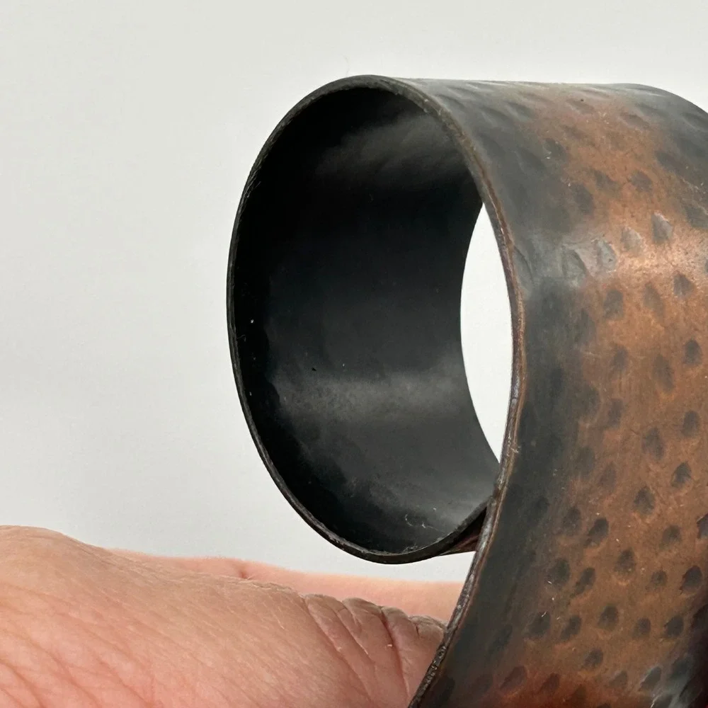 Hammered Metal Napkin Rings Spiral Wrap Bronze Copper Set of 3